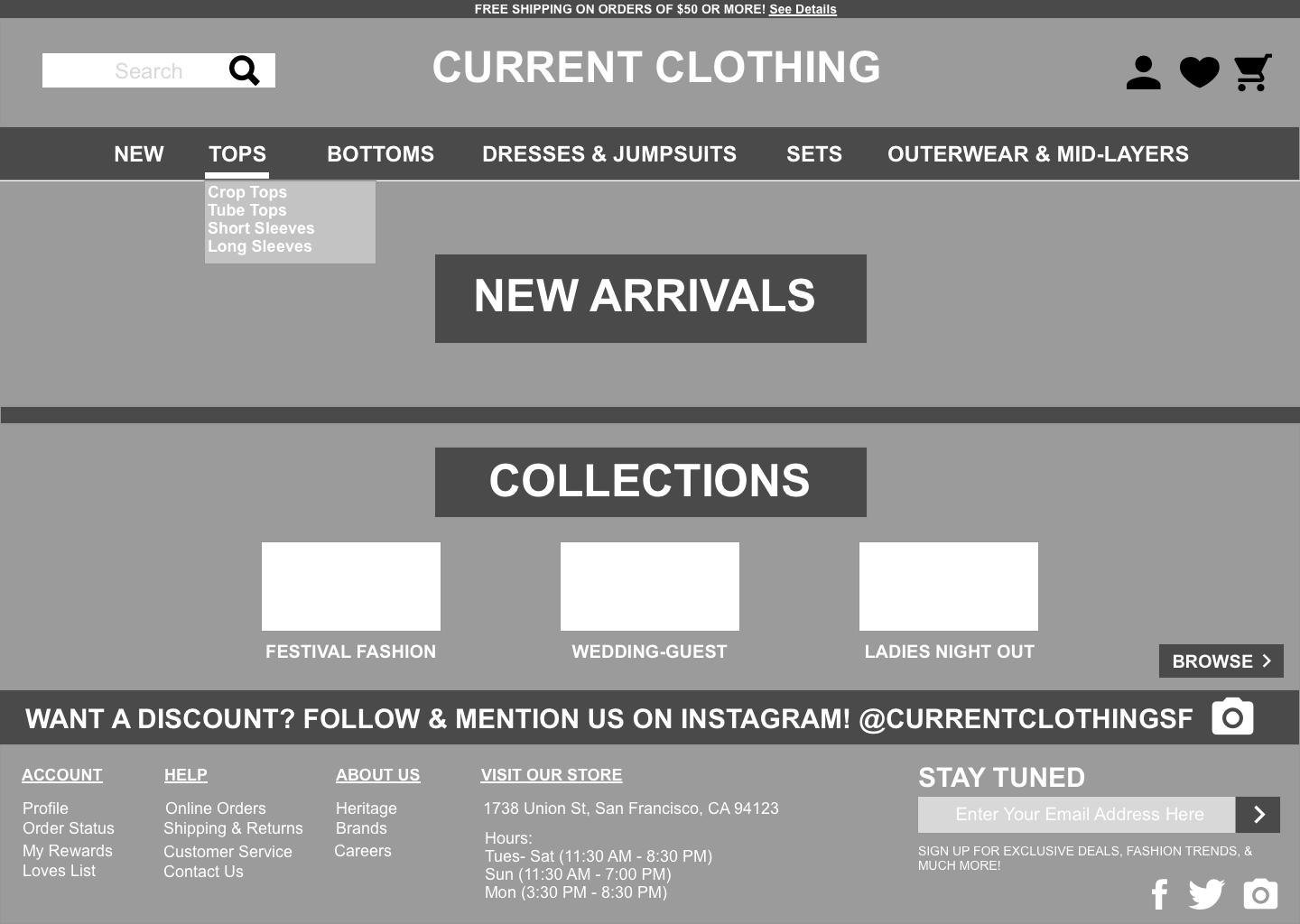 Lo-fi wireframe — Homepage / Tops